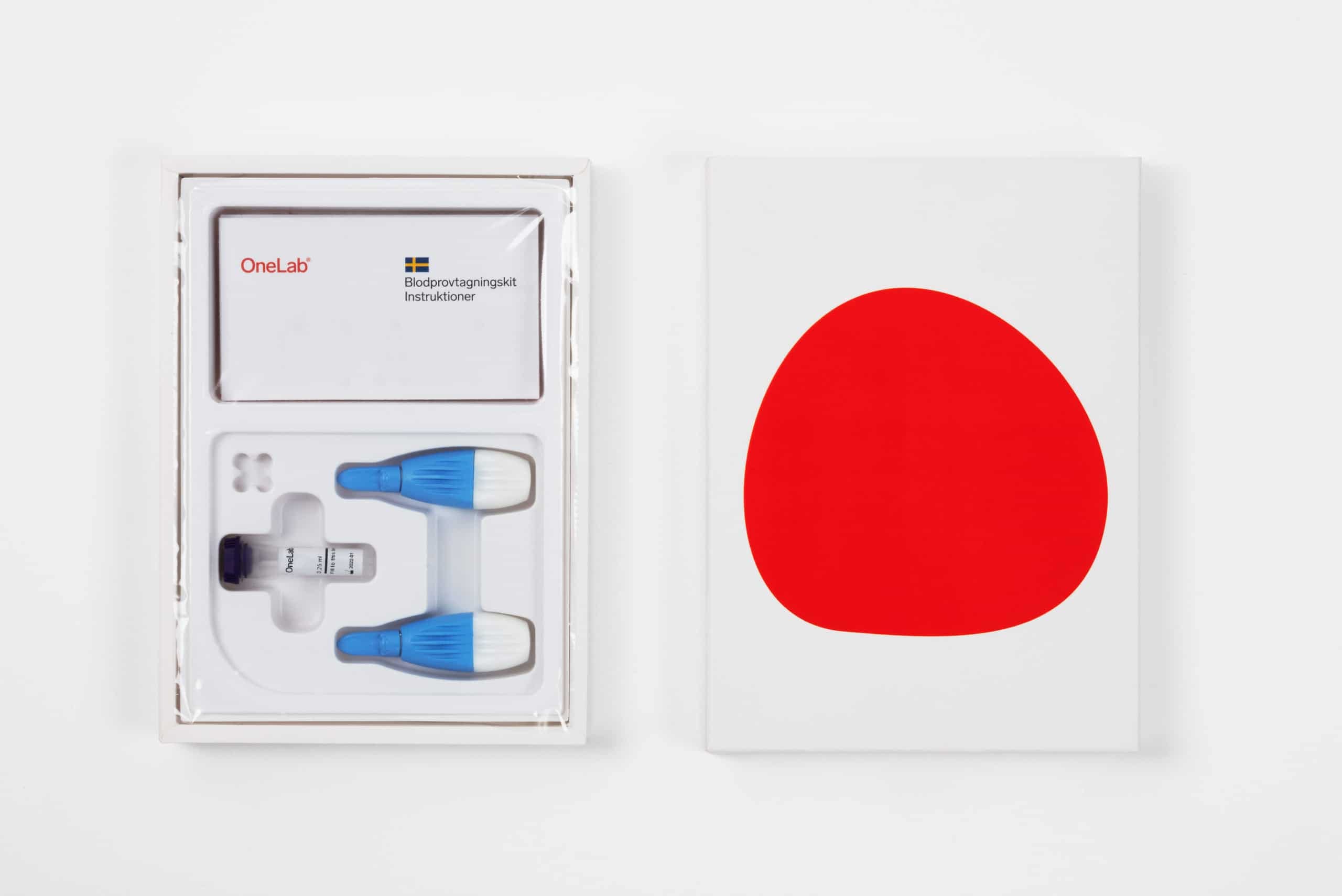 Opened Homekit with blood sampling devices and instructions for at-home health screening
