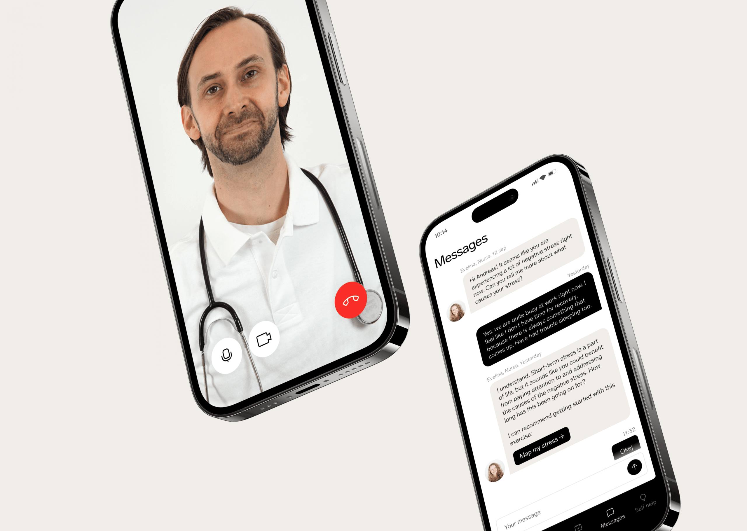 Video call with a doctor and chat messages offering personal health support after a health examination